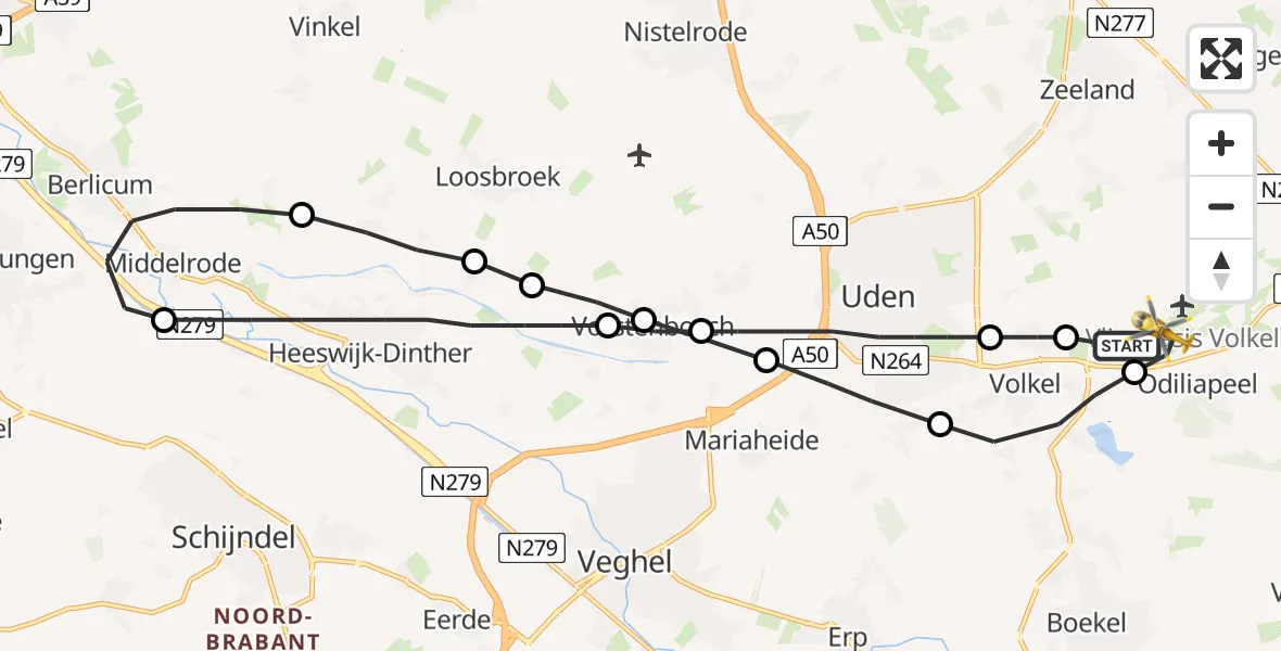 Vluchtroute Traumahelikopter Vliegbasis Volkel - Vliegbasis Volkel, 24 april 2023, 20:10