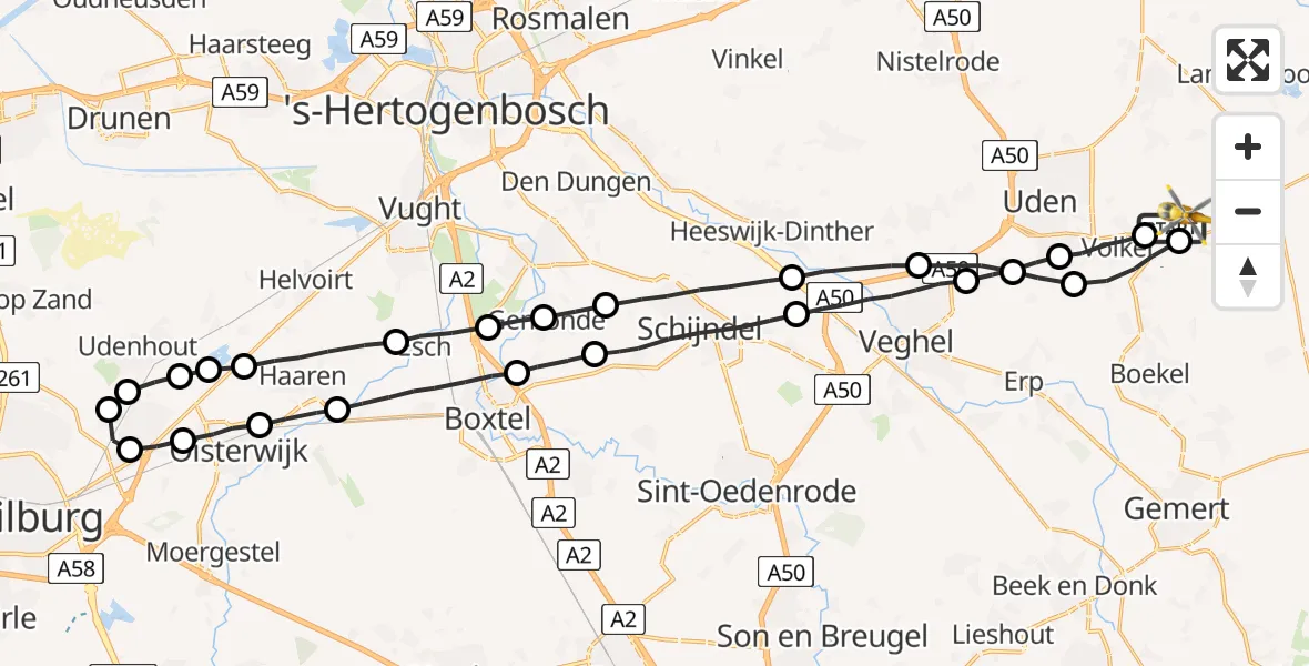 Vluchtroute Traumahelikopter Vliegbasis Volkel - Vliegbasis Volkel, 24 april 2023, 21:16