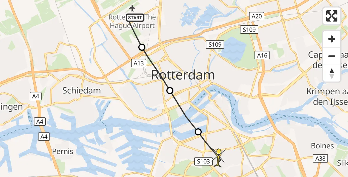 Routekaart van de vlucht: Lifeliner 2 naar Rotterdam