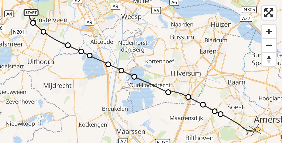 Routekaart van de vlucht: Politieheli naar Amersfoort