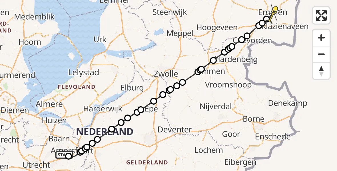 Routekaart van de vlucht: Politieheli naar Emmen