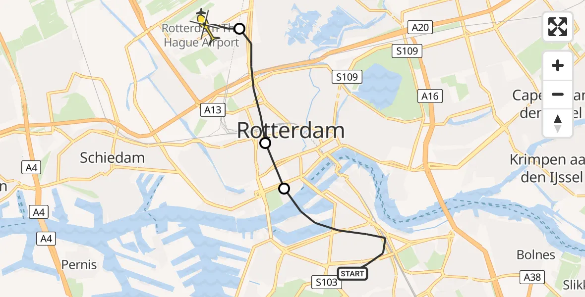 Routekaart van de vlucht: Lifeliner 2 naar Rotterdam The Hague Airport