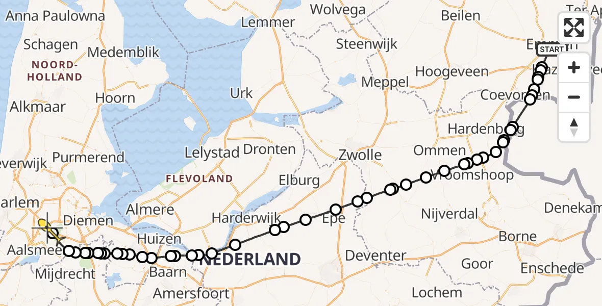 Routekaart van de vlucht: Politiehelikopter naar Schiphol
