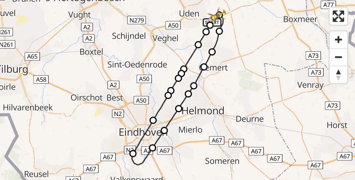 Vluchtroute Traumahelikopter Vliegbasis Volkel - Vliegbasis Volkel, 25 april 2023, 08:15