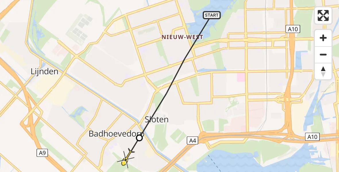 Routekaart van de vlucht: Politiehelikopter naar Badhoevedorp