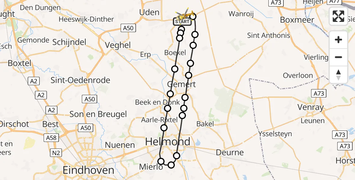 Vluchtroute Traumahelikopter Vliegbasis Volkel - Vliegbasis Volkel, 25 april 2023, 10:13