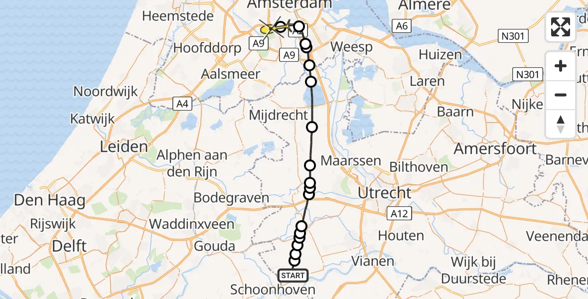 Routekaart van de vlucht: Lifeliner 1 naar VU Medisch Centrum Amsterdam