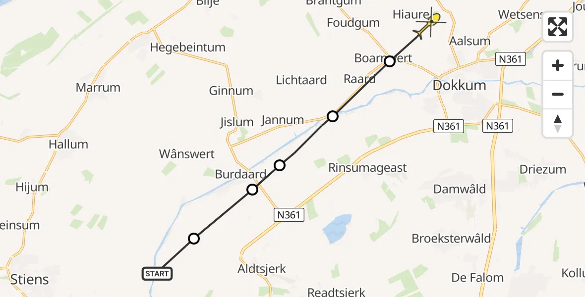 Routekaart van de vlucht: Ambulanceheli naar Bornwird