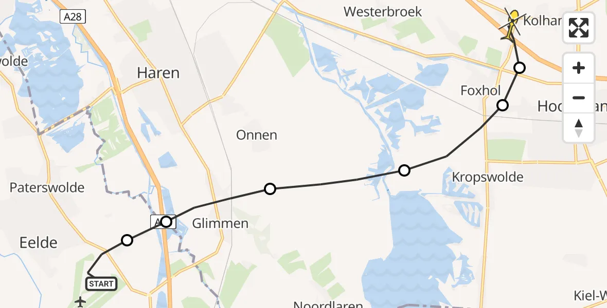 Routekaart van de vlucht: Lifeliner 4 naar Kolham