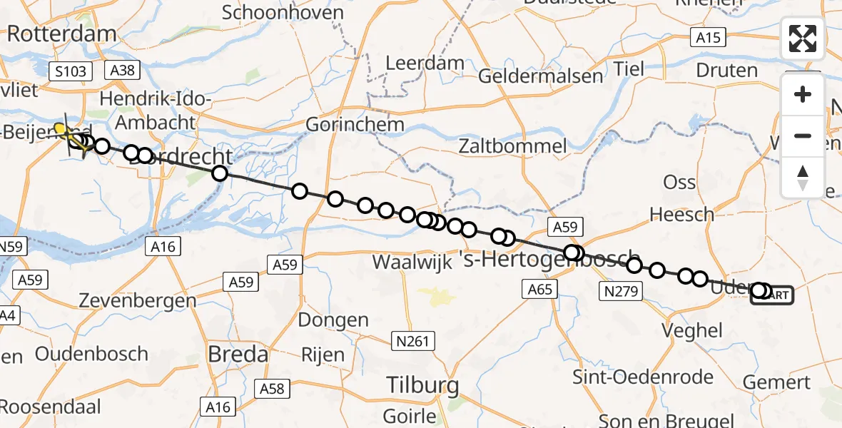 Routekaart van de vlucht: Lifeliner 3 naar Heinenoord