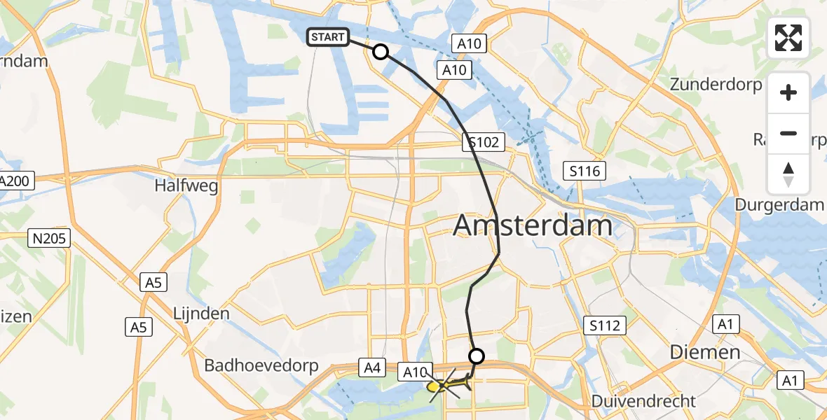 Routekaart van de vlucht: Lifeliner 1 naar VU Medisch Centrum Amsterdam