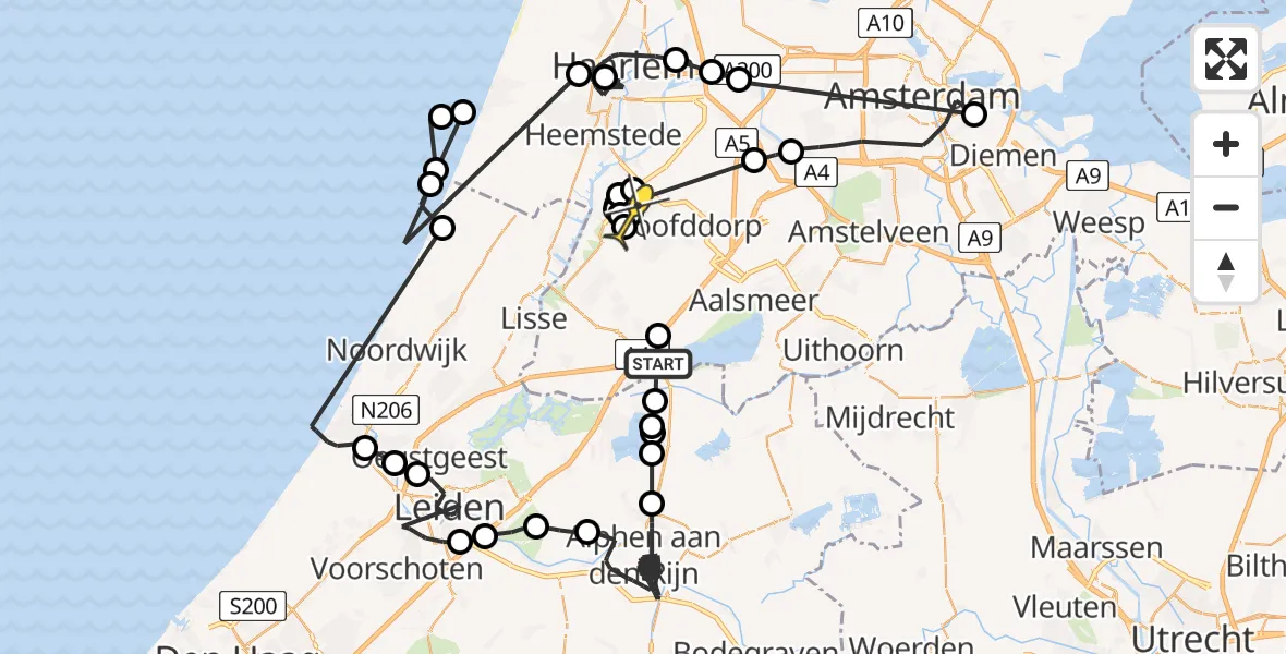 Routekaart van de vlucht: Politieheli naar Hoofddorp