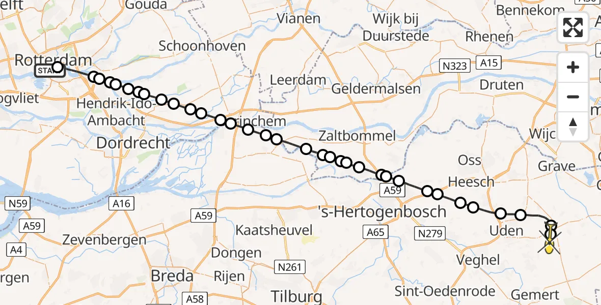 Routekaart van de vlucht: Lifeliner 3 naar Odiliapeel