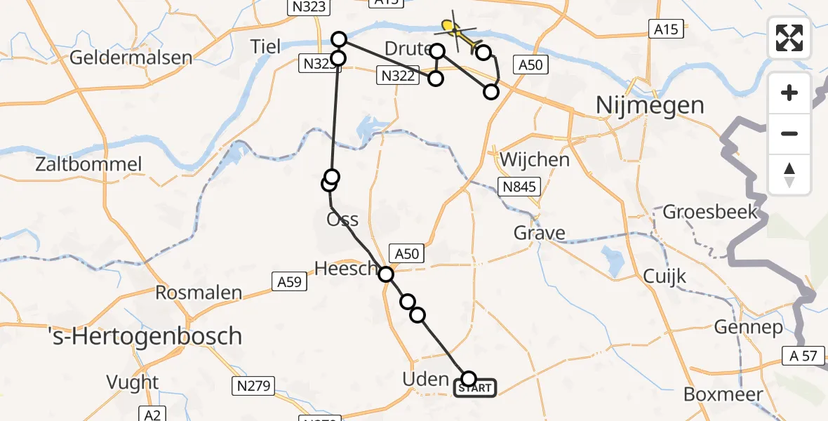 Routekaart van de vlucht: Politieheli naar Deest