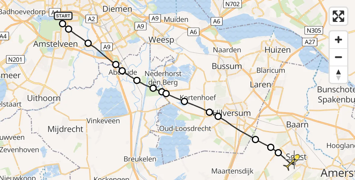 Routekaart van de vlucht: Lifeliner 1 naar Soest
