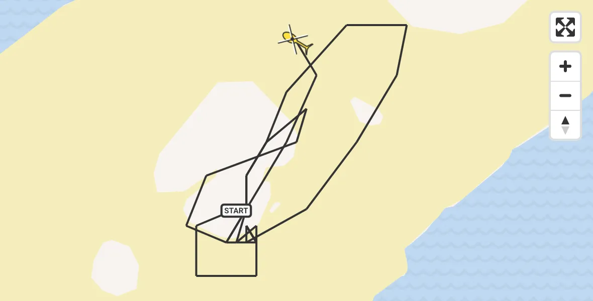 Routekaart van de vlucht: Politieheli naar Vlieland