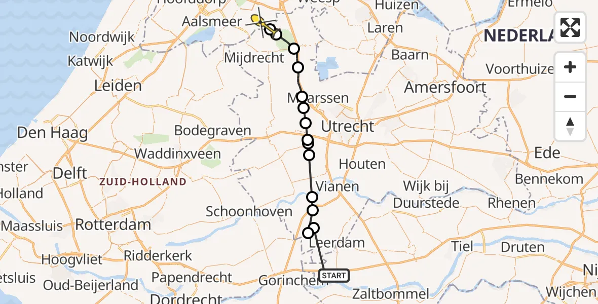 Routekaart van de vlucht: Politieheli naar Ouderkerk aan de Amstel