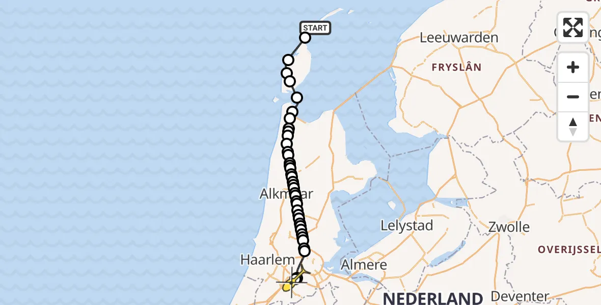 Routekaart van de vlucht: Politieheli naar Schiphol