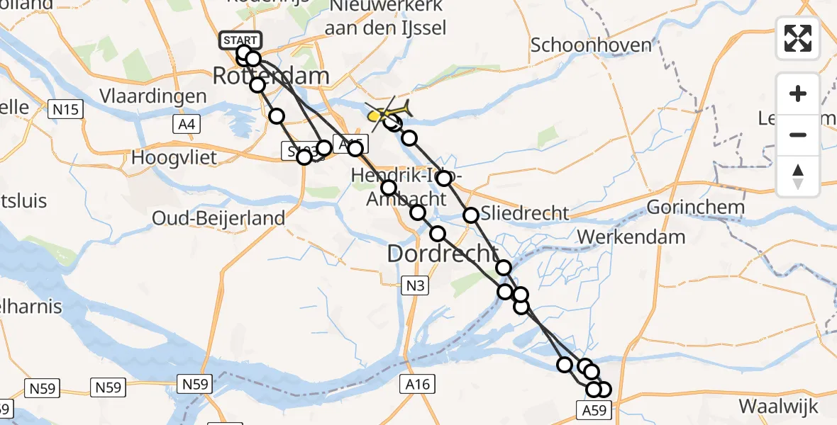 Routekaart van de vlucht: Lifeliner 2 naar Krimpen aan de Lek