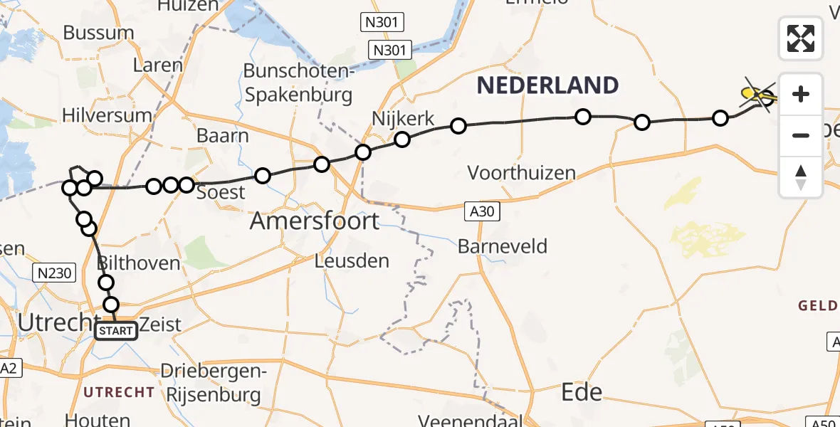 Routekaart van de vlucht: Lifeliner 1 naar Uddel