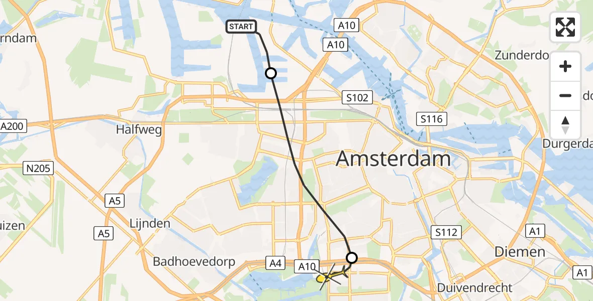 Routekaart van de vlucht: Lifeliner 1 naar VU Medisch Centrum Amsterdam