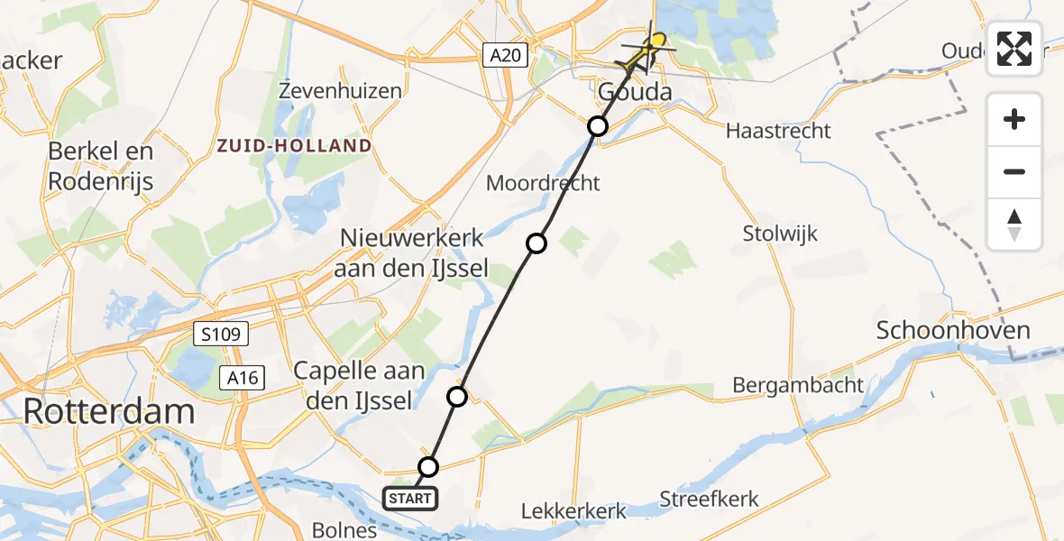 Routekaart van de vlucht: Lifeliner 2 naar Gouda