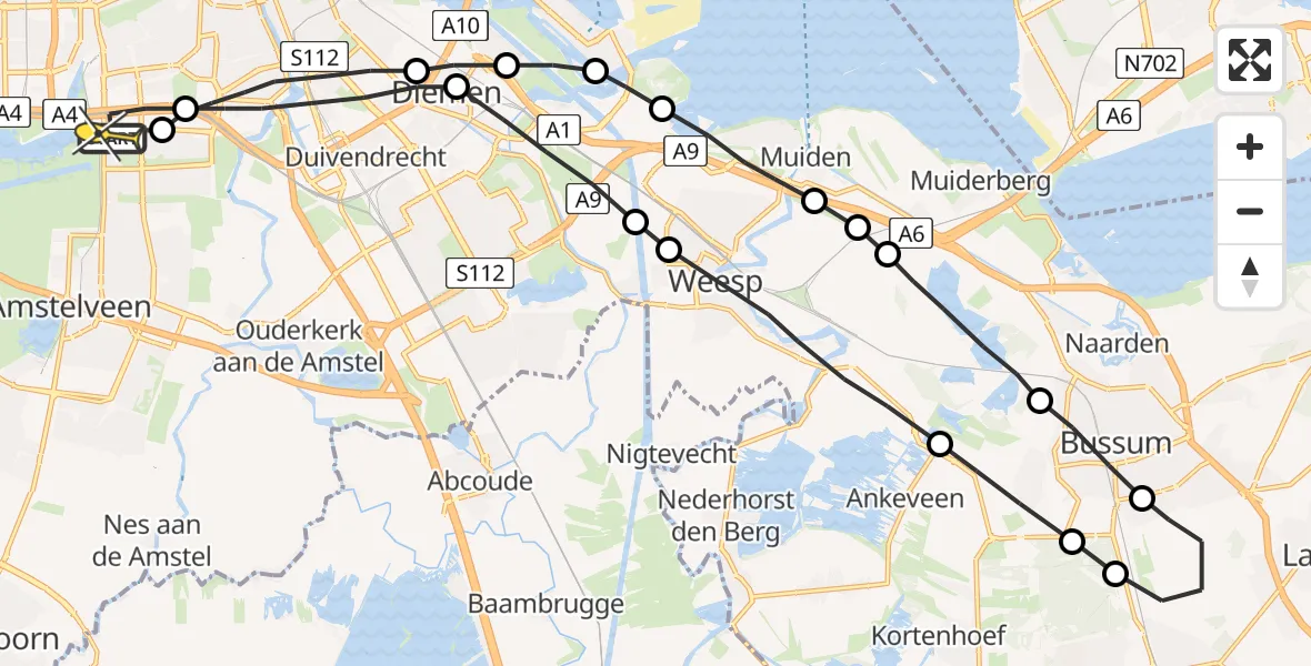 Routekaart van de vlucht: Lifeliner 1 naar VU Medisch Centrum Amsterdam