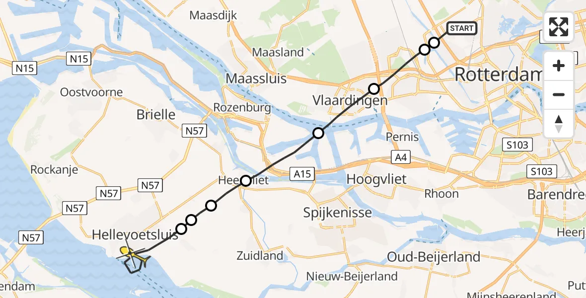 Routekaart van de vlucht: Lifeliner 2 naar Hellevoetsluis