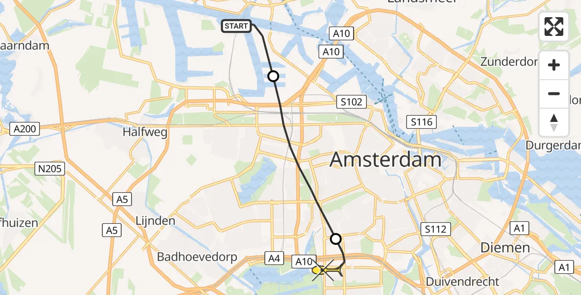 Routekaart van de vlucht: Lifeliner 1 naar VU Medisch Centrum Amsterdam