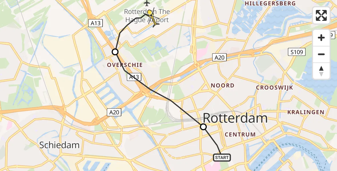 Routekaart van de vlucht: Lifeliner 2 naar Rotterdam The Hague Airport