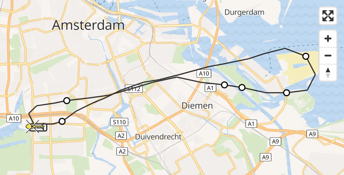 Routekaart van de vlucht: Lifeliner 1 naar VU Medisch Centrum Amsterdam