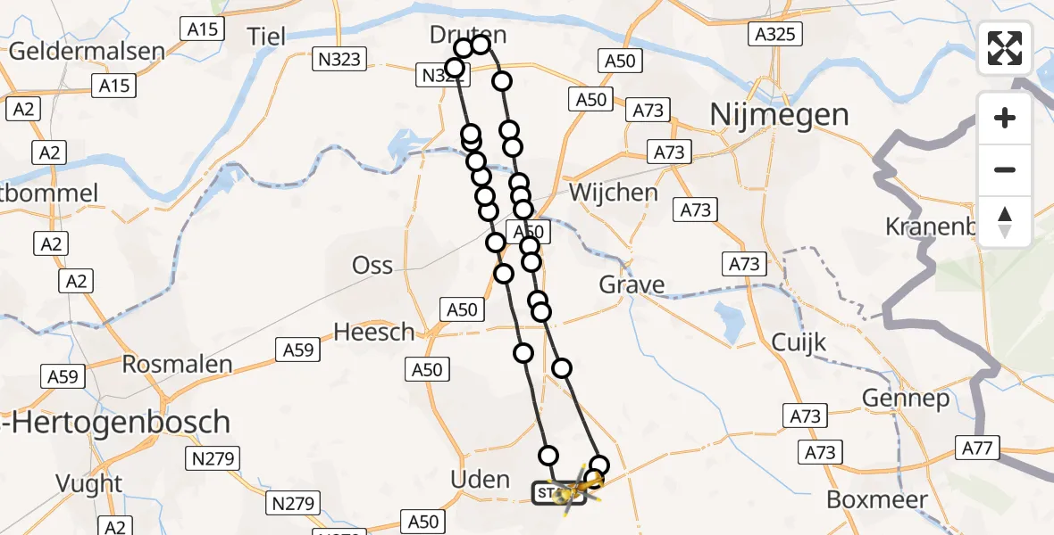 Vluchtroute Traumahelikopter Vliegbasis Volkel - Vliegbasis Volkel, 26 april 2023, 09:13