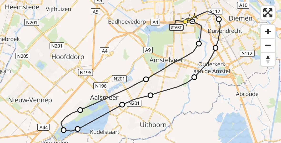 Routekaart van de vlucht: Lifeliner 1 naar Amsterdam