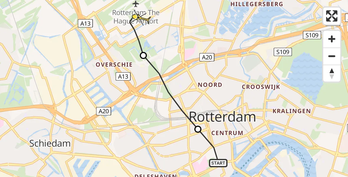 Routekaart van de vlucht: Lifeliner 2 naar Rotterdam The Hague Airport