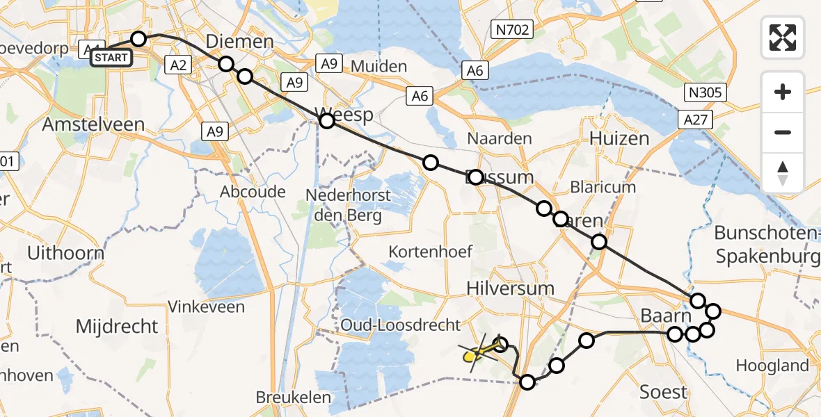 Routekaart van de vlucht: Lifeliner 1 naar Vliegveld Hilversum