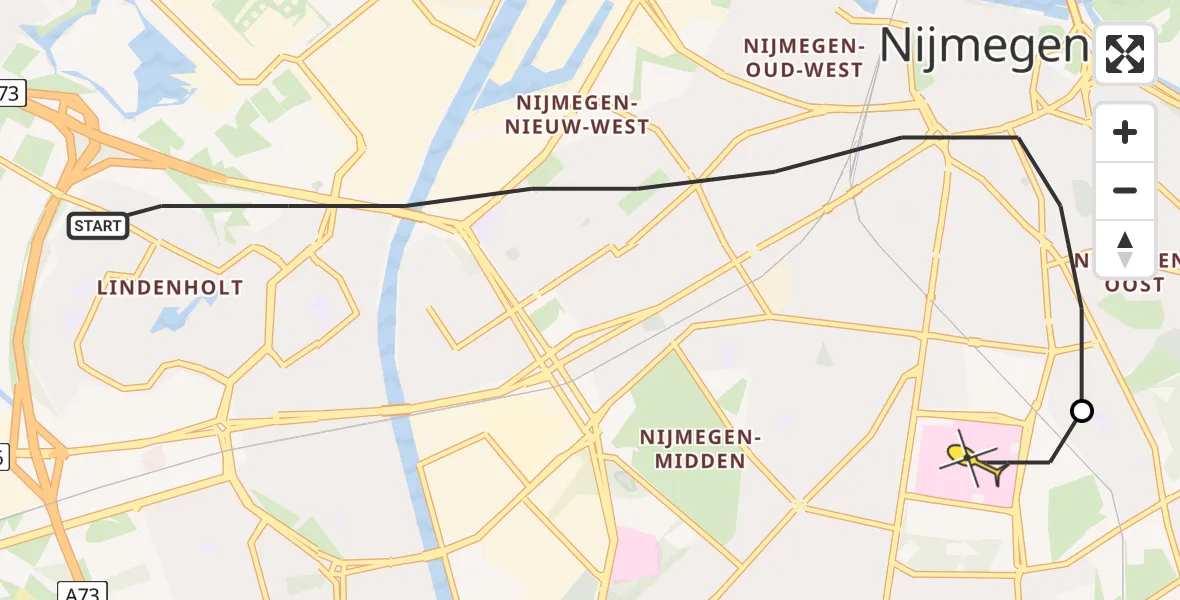 Routekaart van de vlucht: Lifeliner 3 naar Radboud Universitair Medisch Centrum