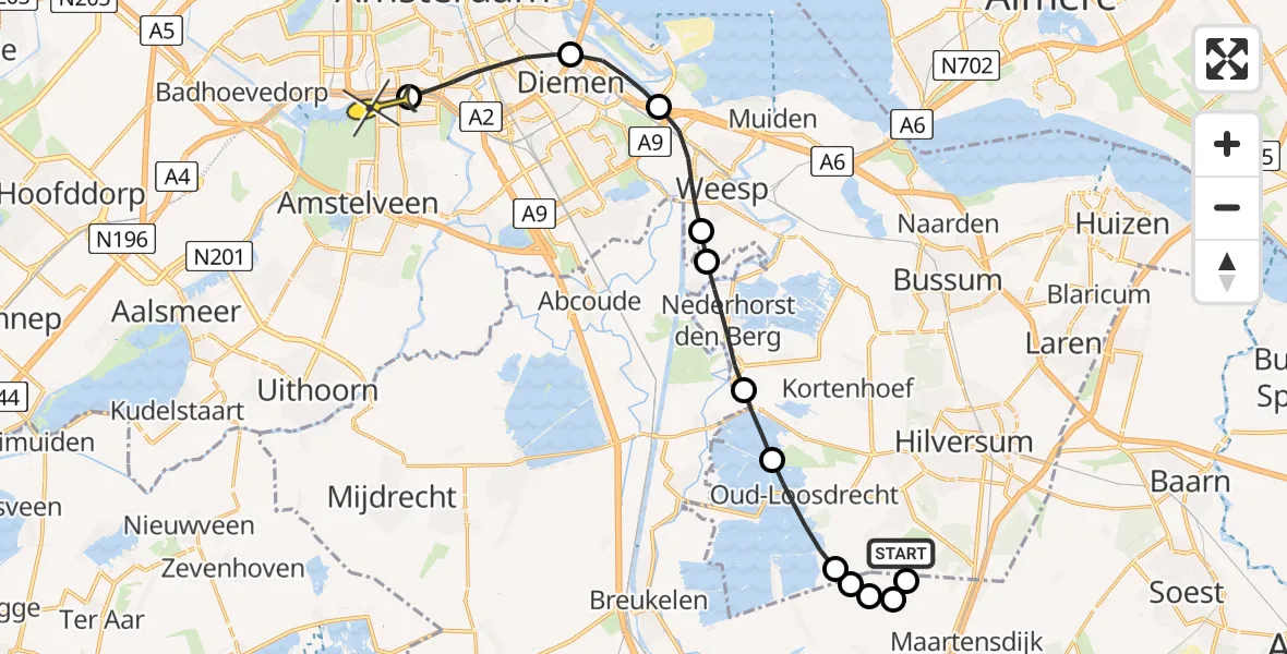 Routekaart van de vlucht: Lifeliner 1 naar VU Medisch Centrum Amsterdam