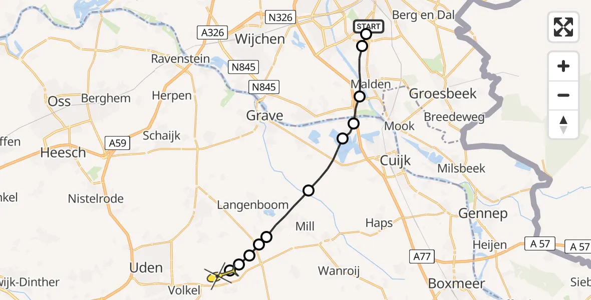 Routekaart van de vlucht: Lifeliner 3 naar Vliegbasis Volkel