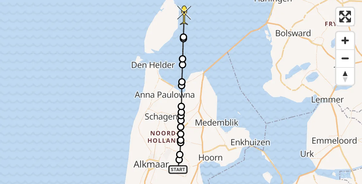 Routekaart van de vlucht: Politiehelikopter naar Oosterend