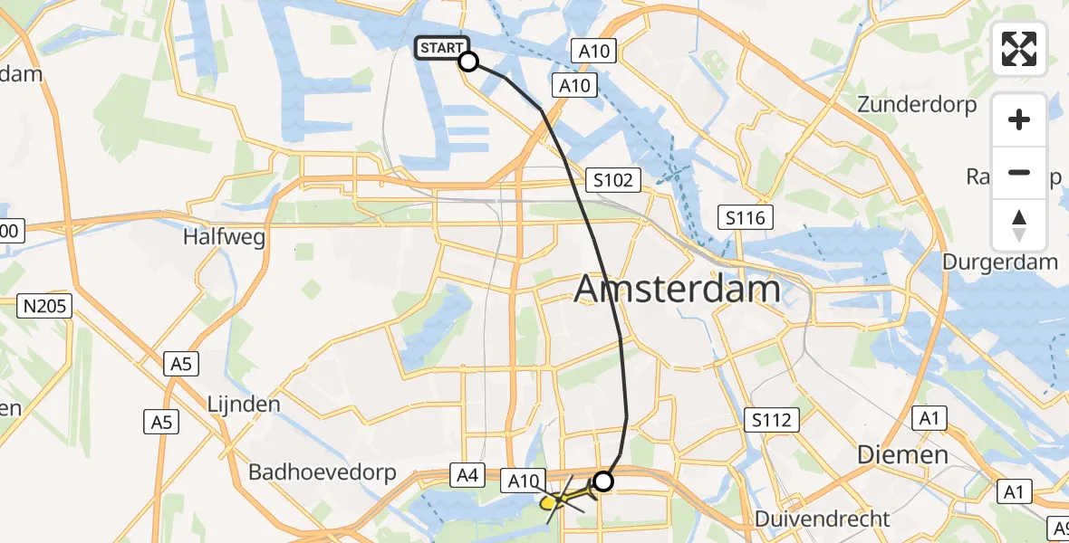 Routekaart van de vlucht: Lifeliner 1 naar VU Medisch Centrum Amsterdam