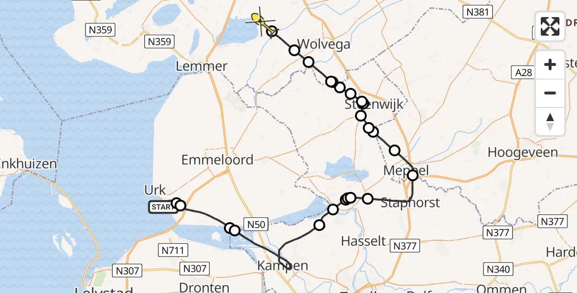 Routekaart van de vlucht: Politieheli naar Rotsterhaule