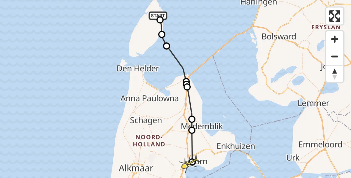 Routekaart van de vlucht: Politiehelikopter naar Hoorn
