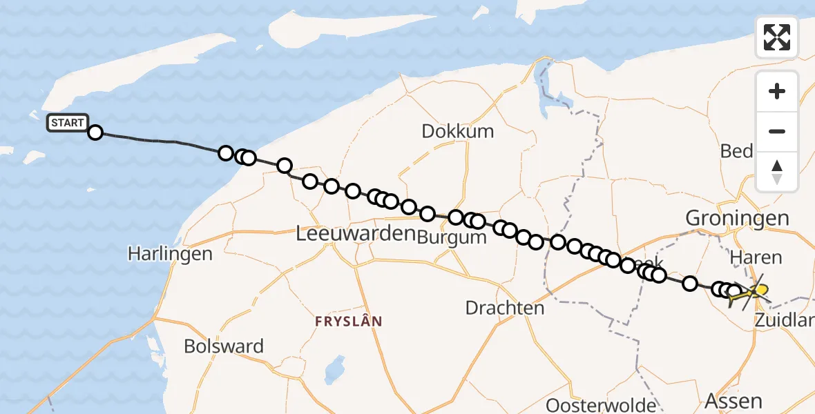 Routekaart van de vlucht: Lifeliner 4 naar Groningen Airport Eelde
