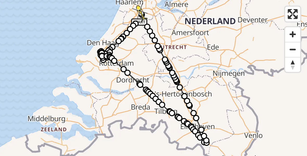 Routekaart van de vlucht: Politieheli naar Luchthaven Schiphol