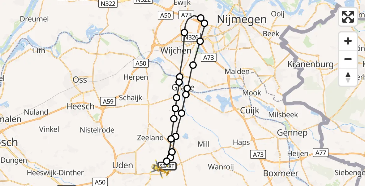 Vluchtroute Traumahelikopter Vliegbasis Volkel - Vliegbasis Volkel, 26 april 2023, 18:51