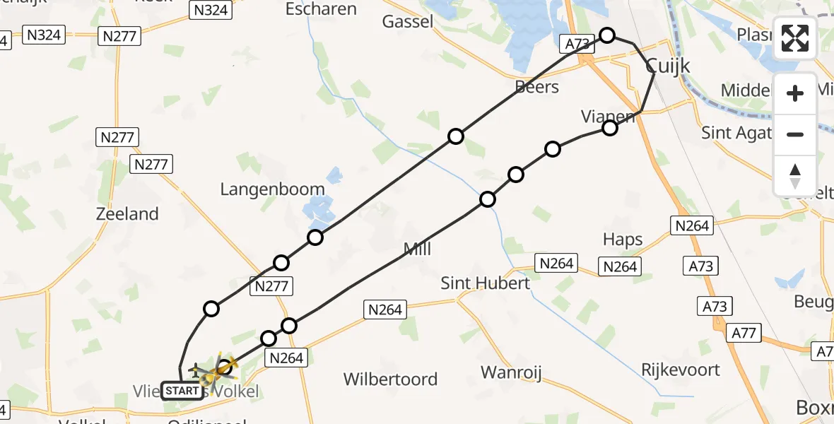 Vluchtroute Traumahelikopter Vliegbasis Volkel - Vliegbasis Volkel, 26 april 2023, 19:04