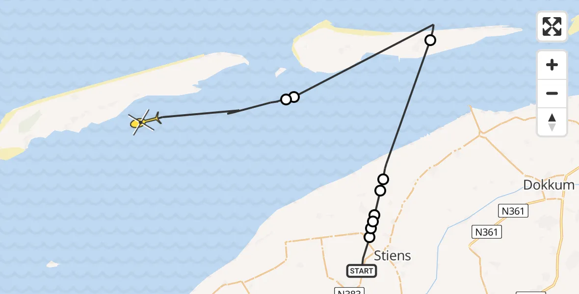 Routekaart van de vlucht: Ambulanceheli naar Oosterend