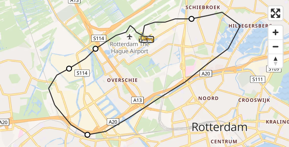 Vluchtroute Traumahelikopter Rotterdam The Hague Airport - Rotterdam The Hague Airport, 26 april 2023, 20:06