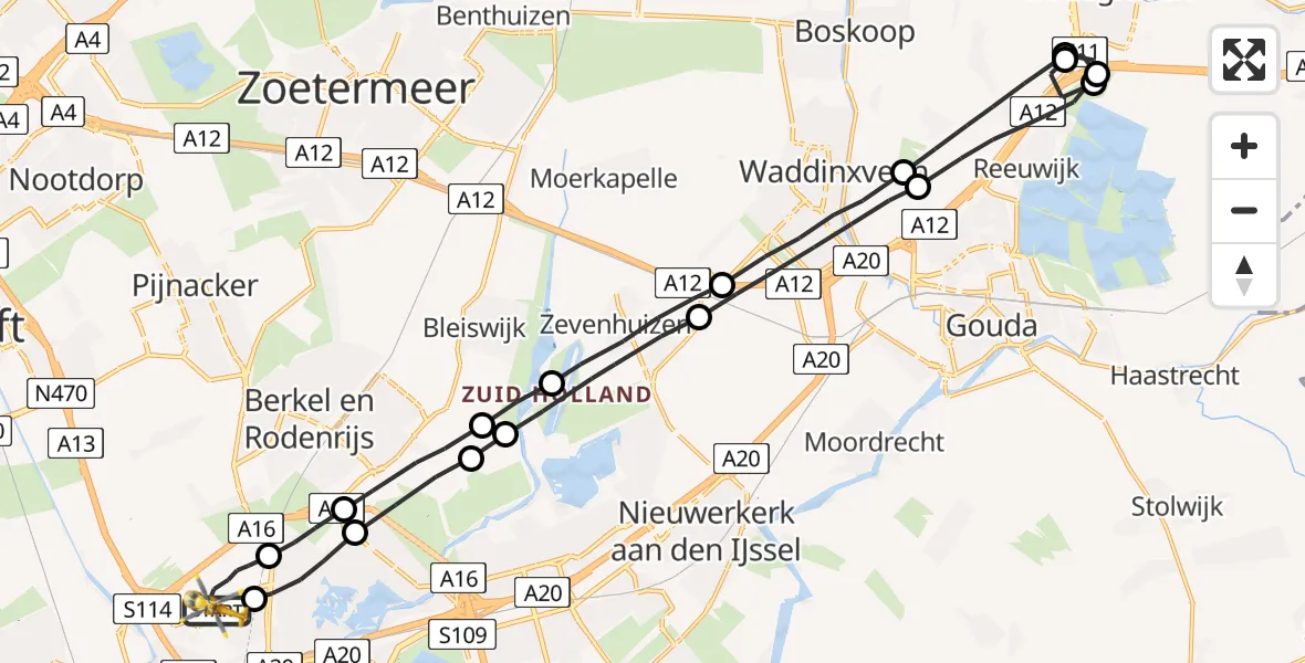 Vluchtroute Traumahelikopter Rotterdam The Hague Airport - Rotterdam The Hague Airport, 27 april 2023, 00:55
