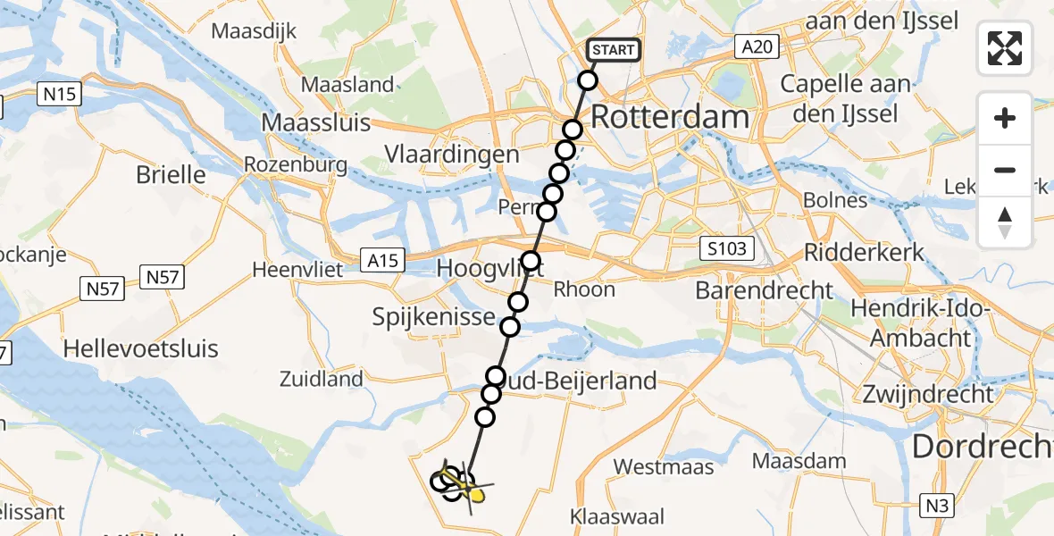 Routekaart van de vlucht: Lifeliner 2 naar Nieuw-Beijerland